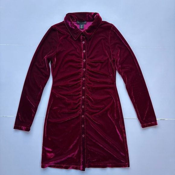 HOUSE OF HARLOW 1960 RED VELVET RUCHED FRONT DRESS DARK ROMANTIC WIMSIGOTH - Picture 6 of 14